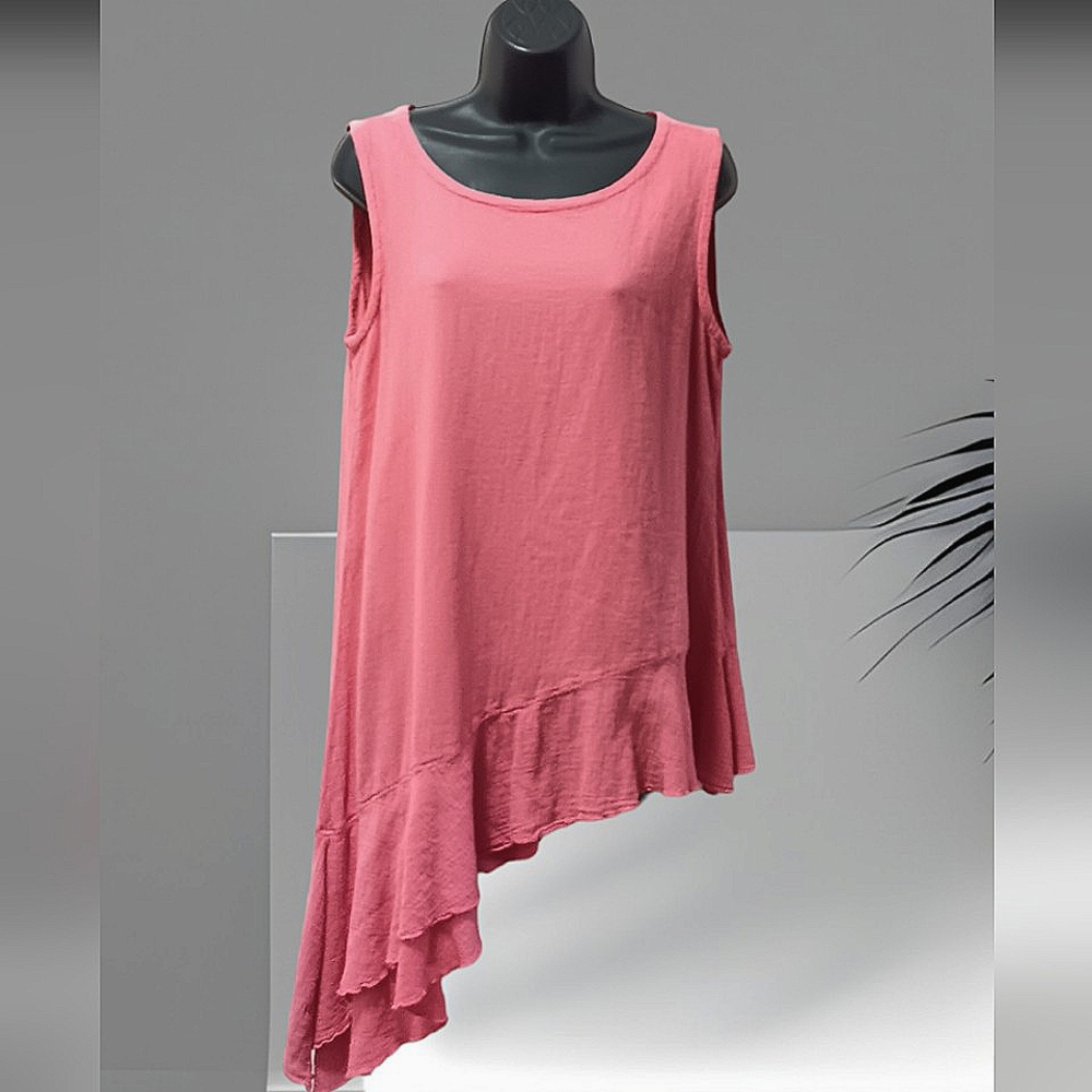 - 🌞Summer Cotton GAUZE. COTTON WAYS ASYMMETRIC RUFFLED TANK TOP